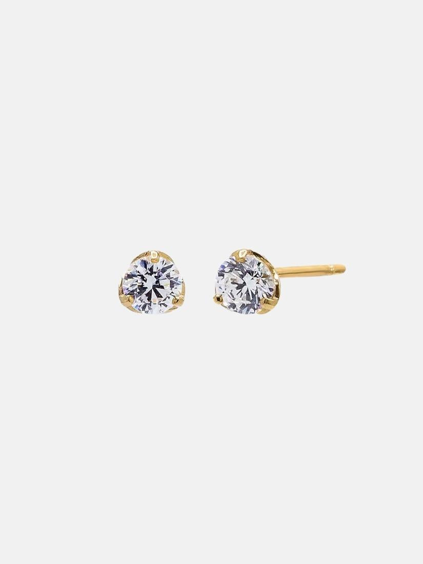 CZ Solitaire 3 Prong Stud Earring 14K