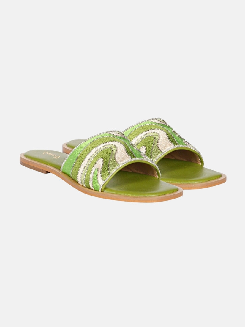 Giorgia Flat Sandals in Green Print