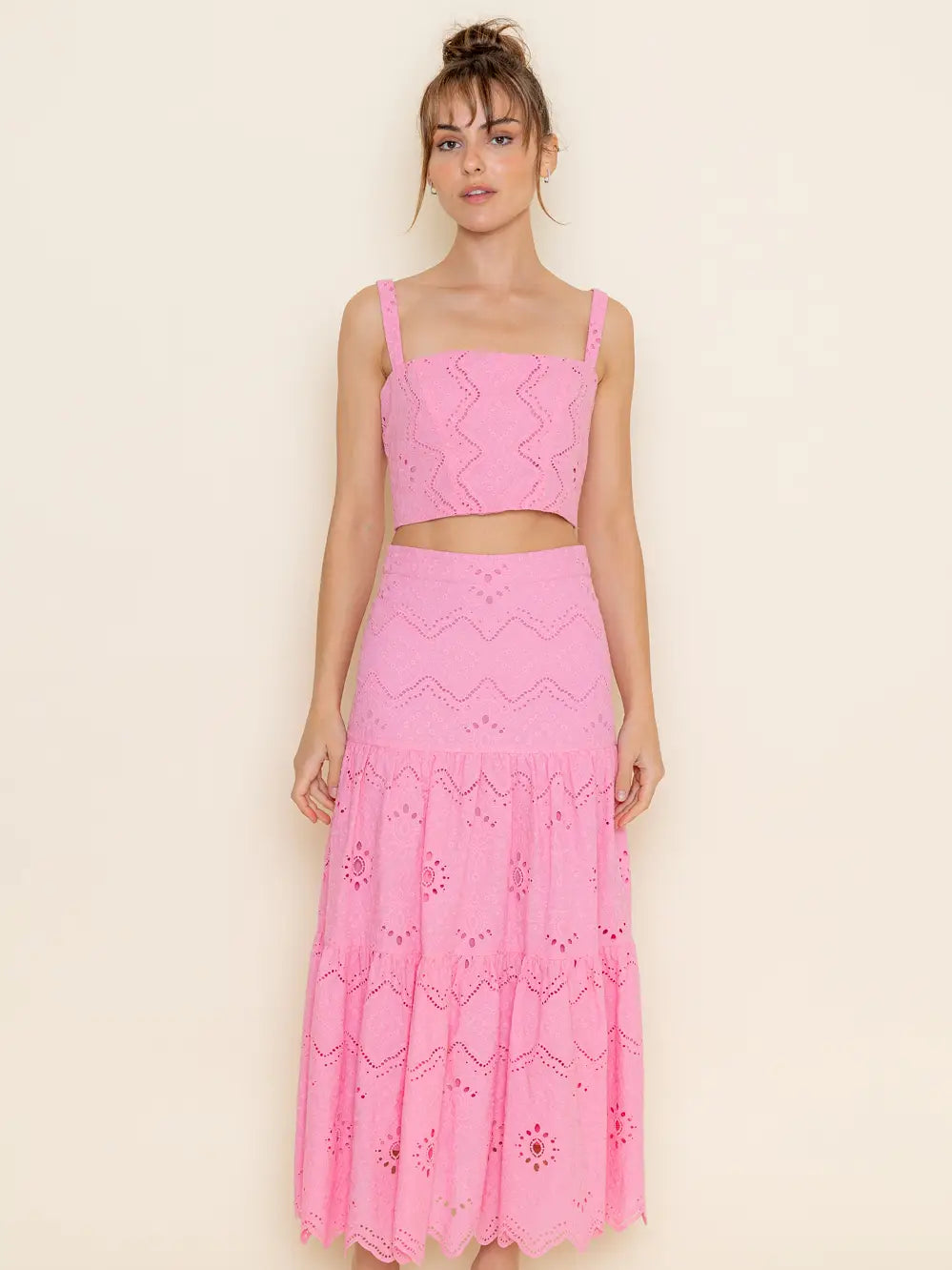 High-Waisted Embroidered Eyelet Maxi Skirt