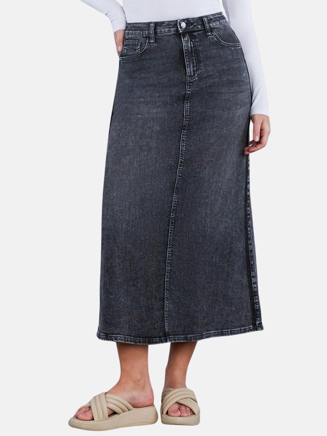 Maria Patch Maxi Denim Skirt in Patch Grey