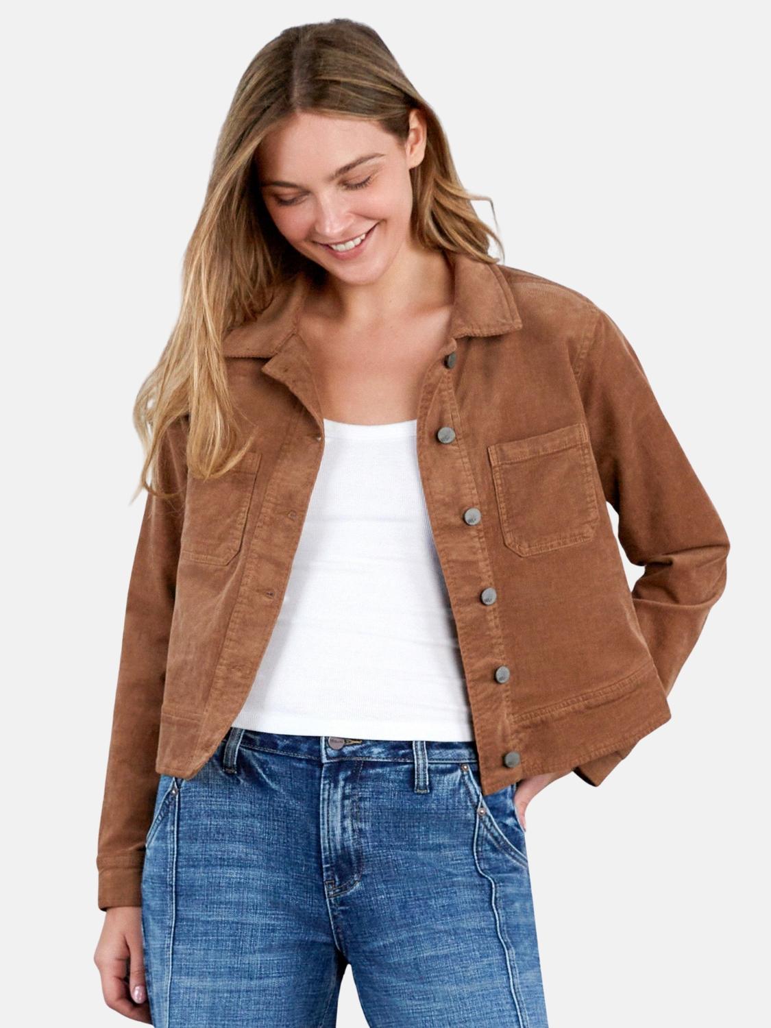 Cropped Cord Jean Jacket in Caramel