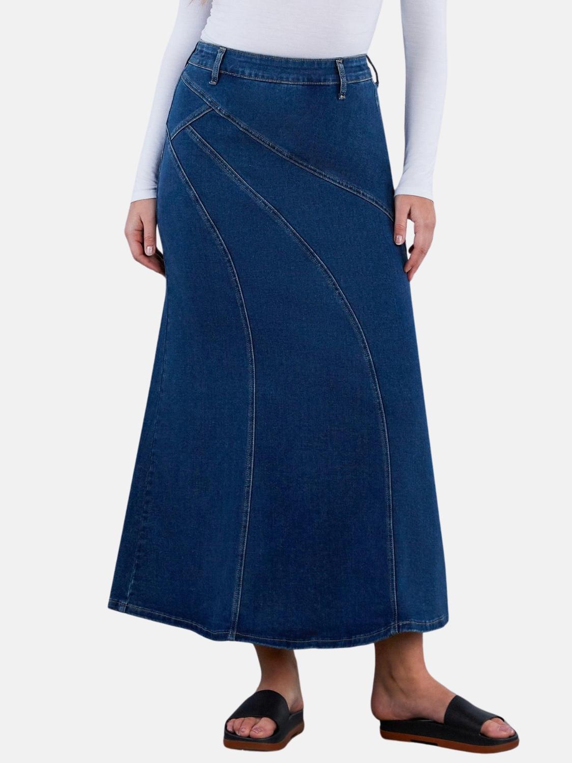 Desi Denim Midi Skirt in Fresh Blue