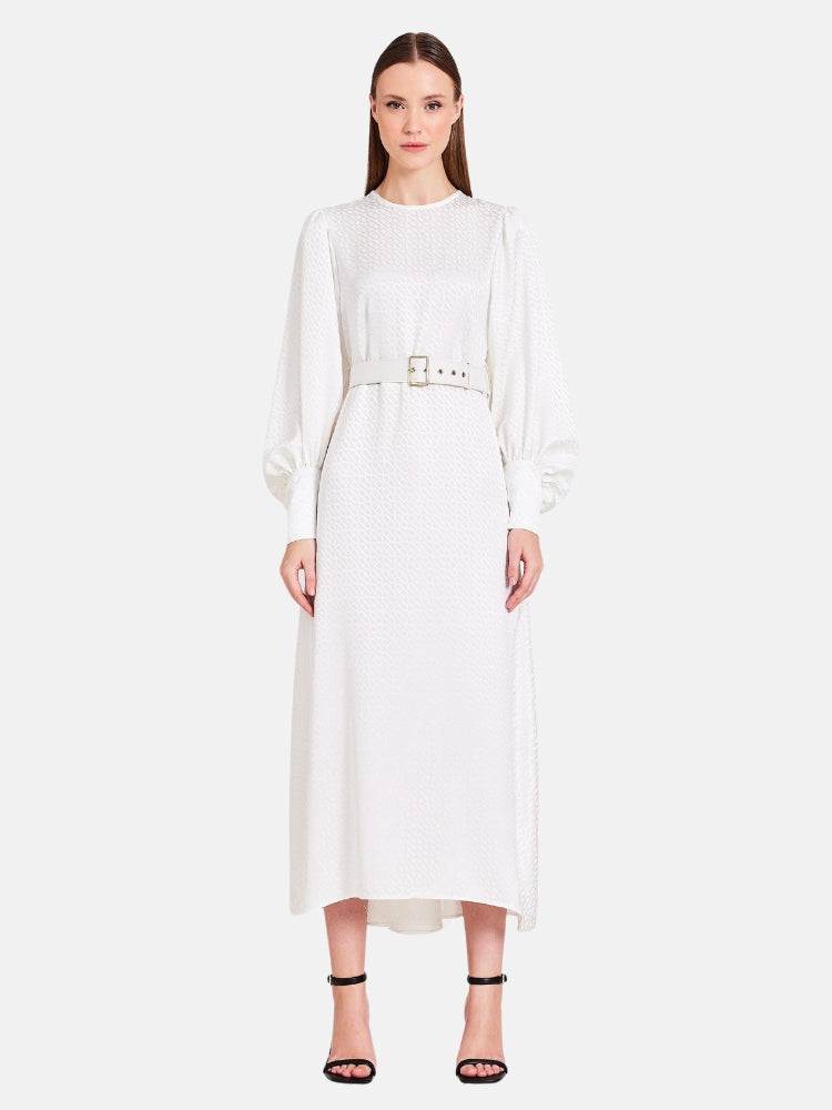 Chain Pattern Silk Midi Dress in White