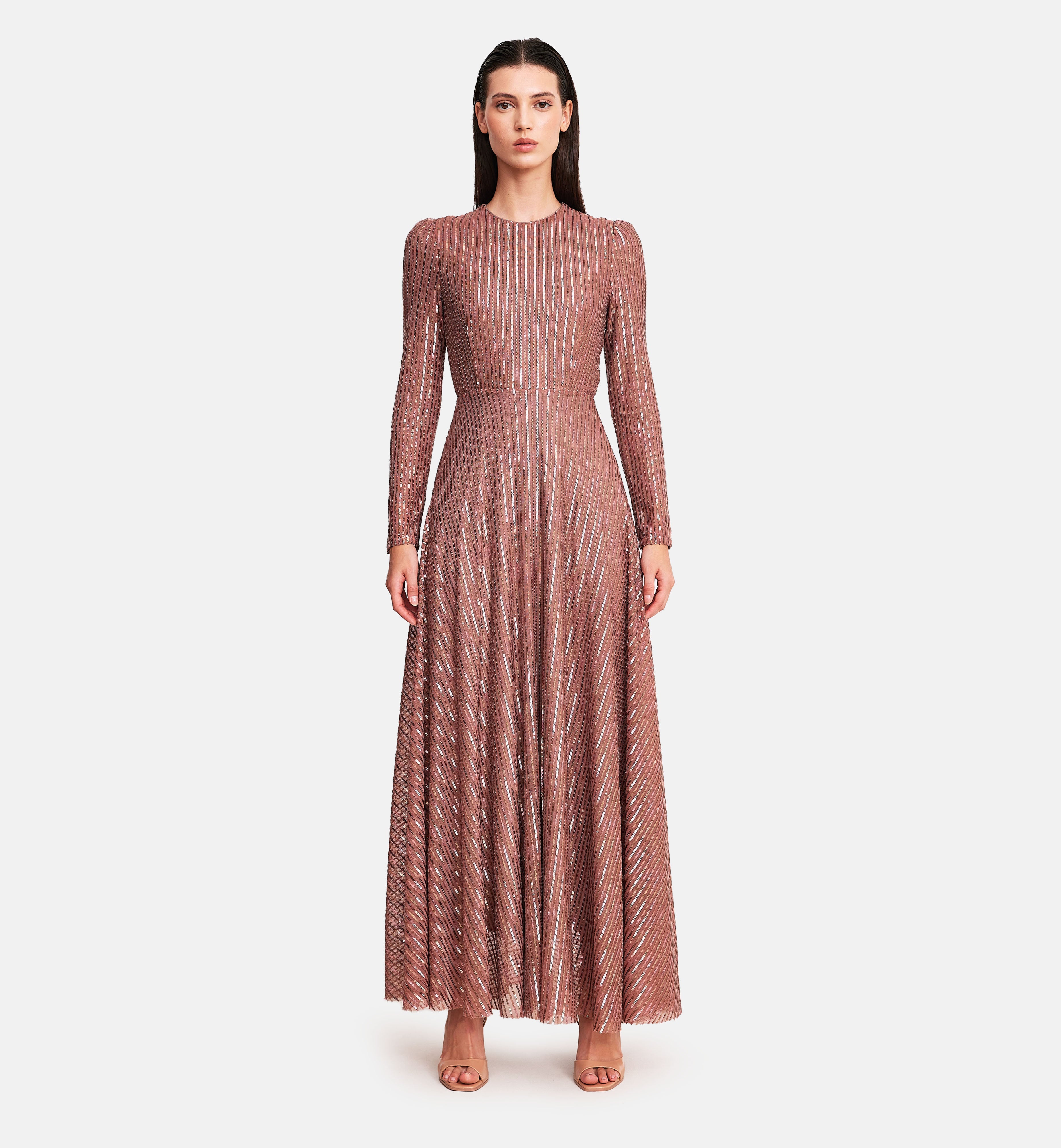 Sequins Lines Midi Dress in Pink