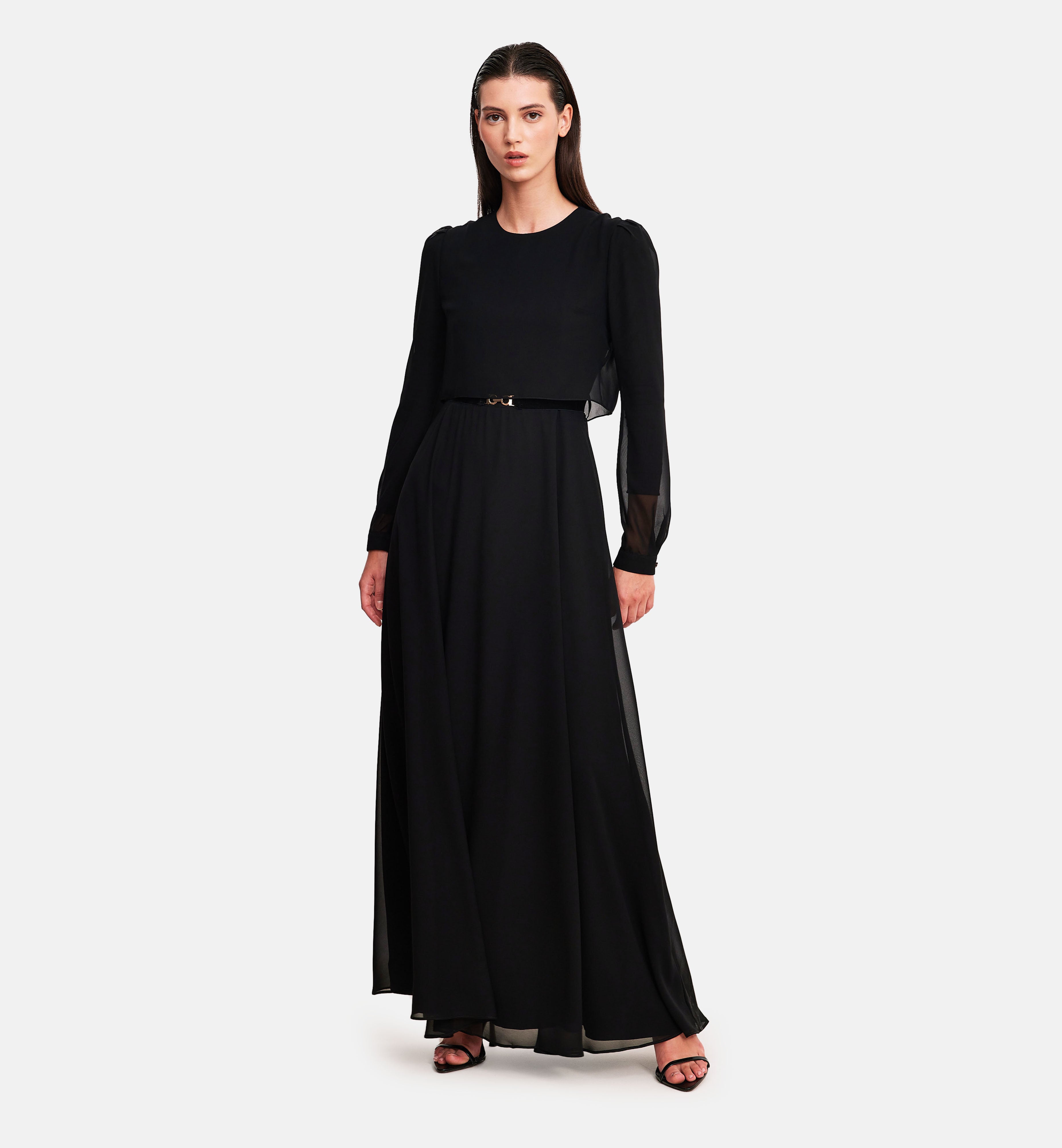 Chiffon Midi Dress in Black