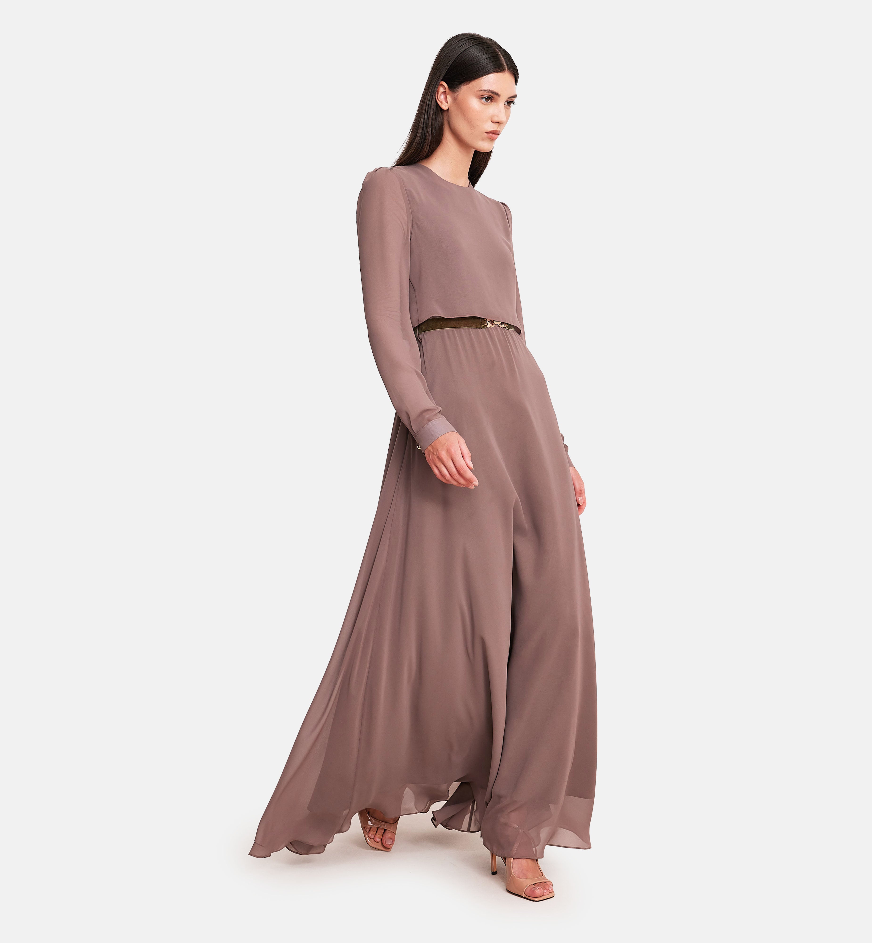 Chiffon Midi Dress in Brown