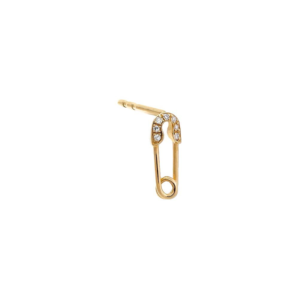Diamond Pave Safety Pin Stud Earring 14K