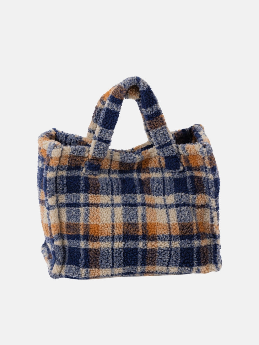 Small Teddy Tote in Navy Plaid