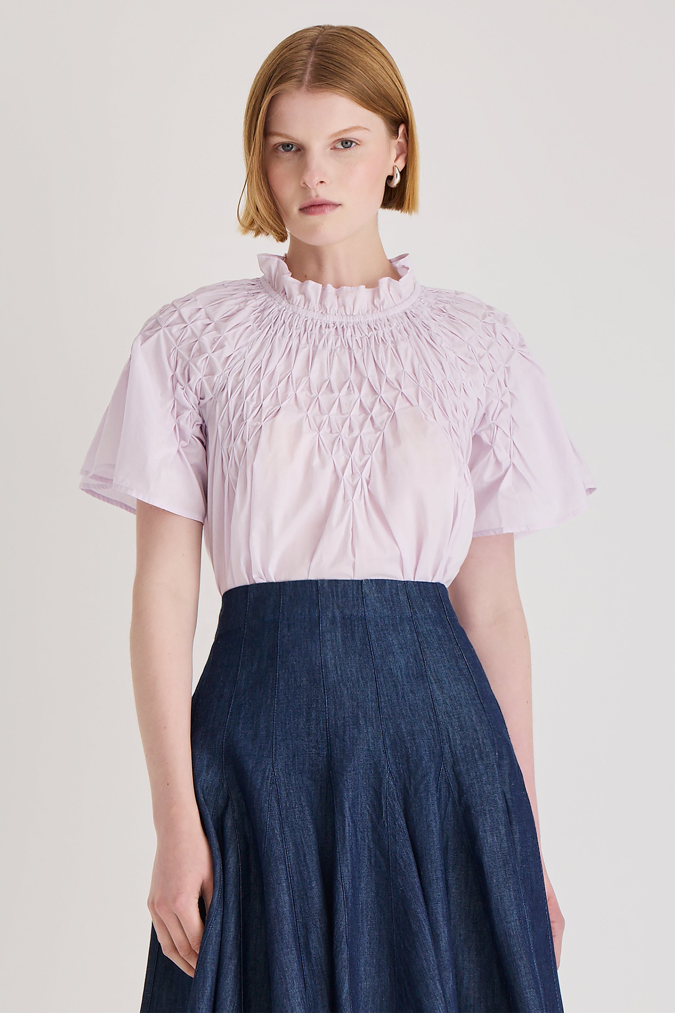 Bejart Short Sleeve Cotton Blouse in Wisteria
