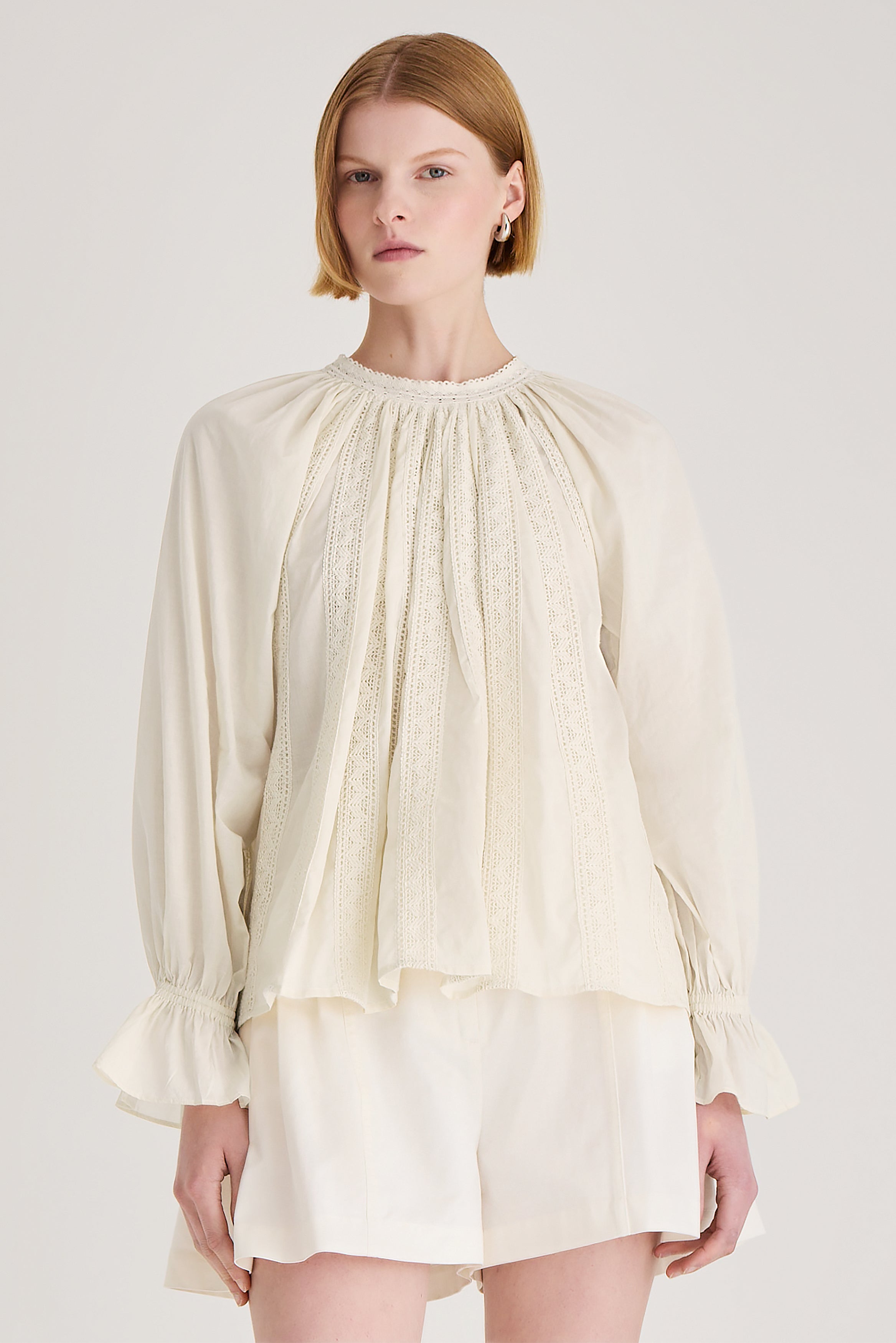 Maija Long Sleeve Cotton Voile Blouse in Opaline