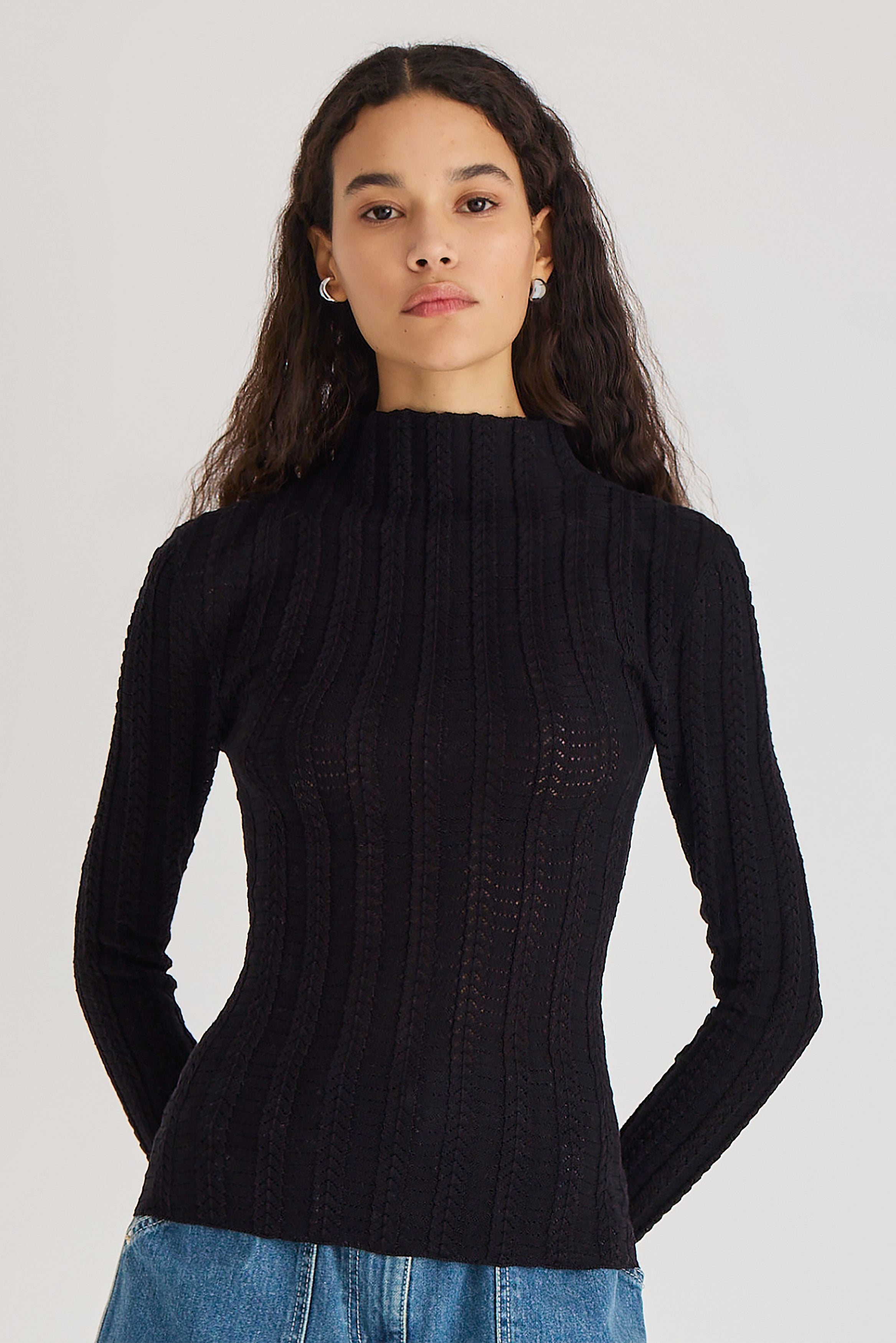 Yarrow Turtleneck Knit Top in Black