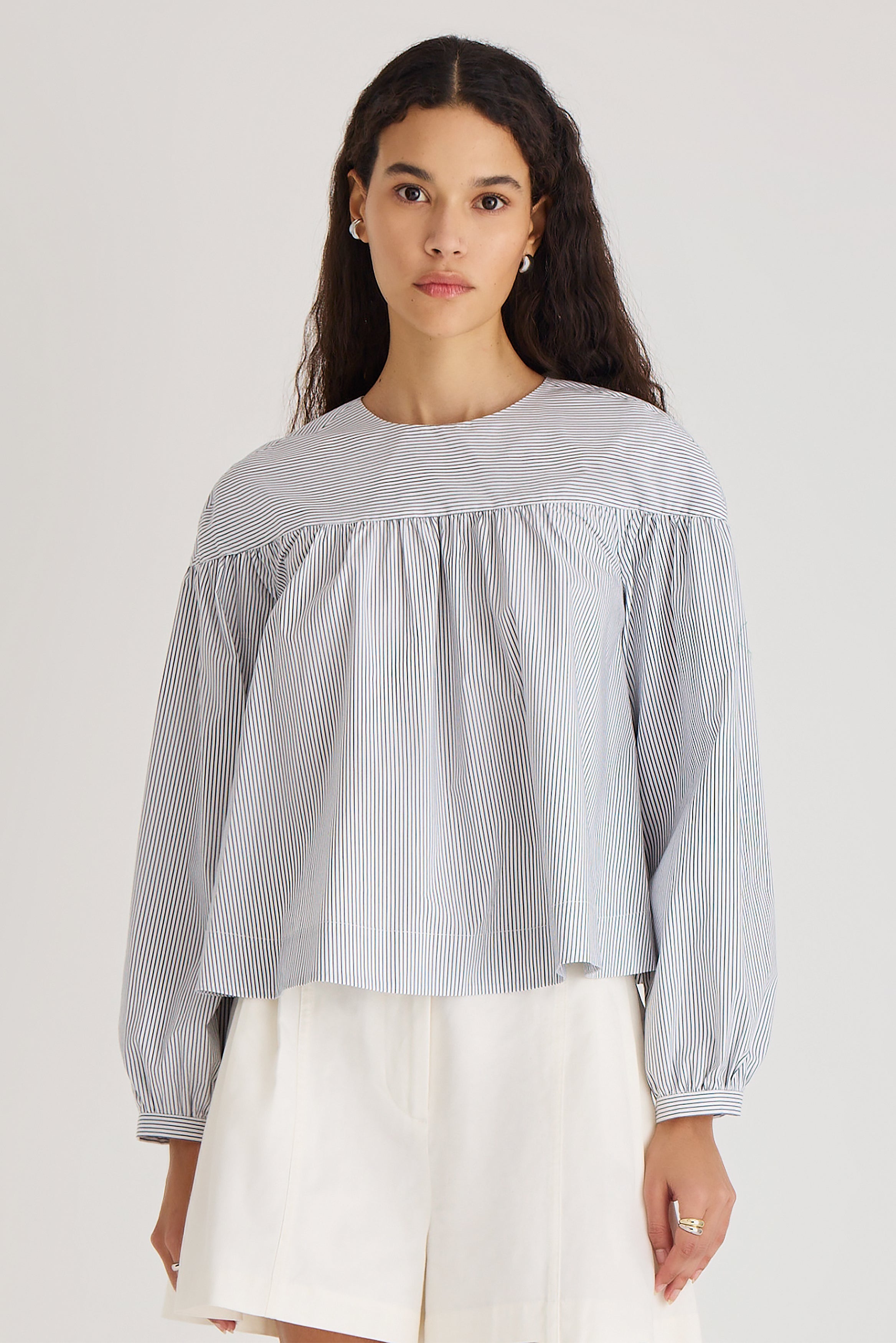Kira Cotton Blouse in Admiral Navy Stripe