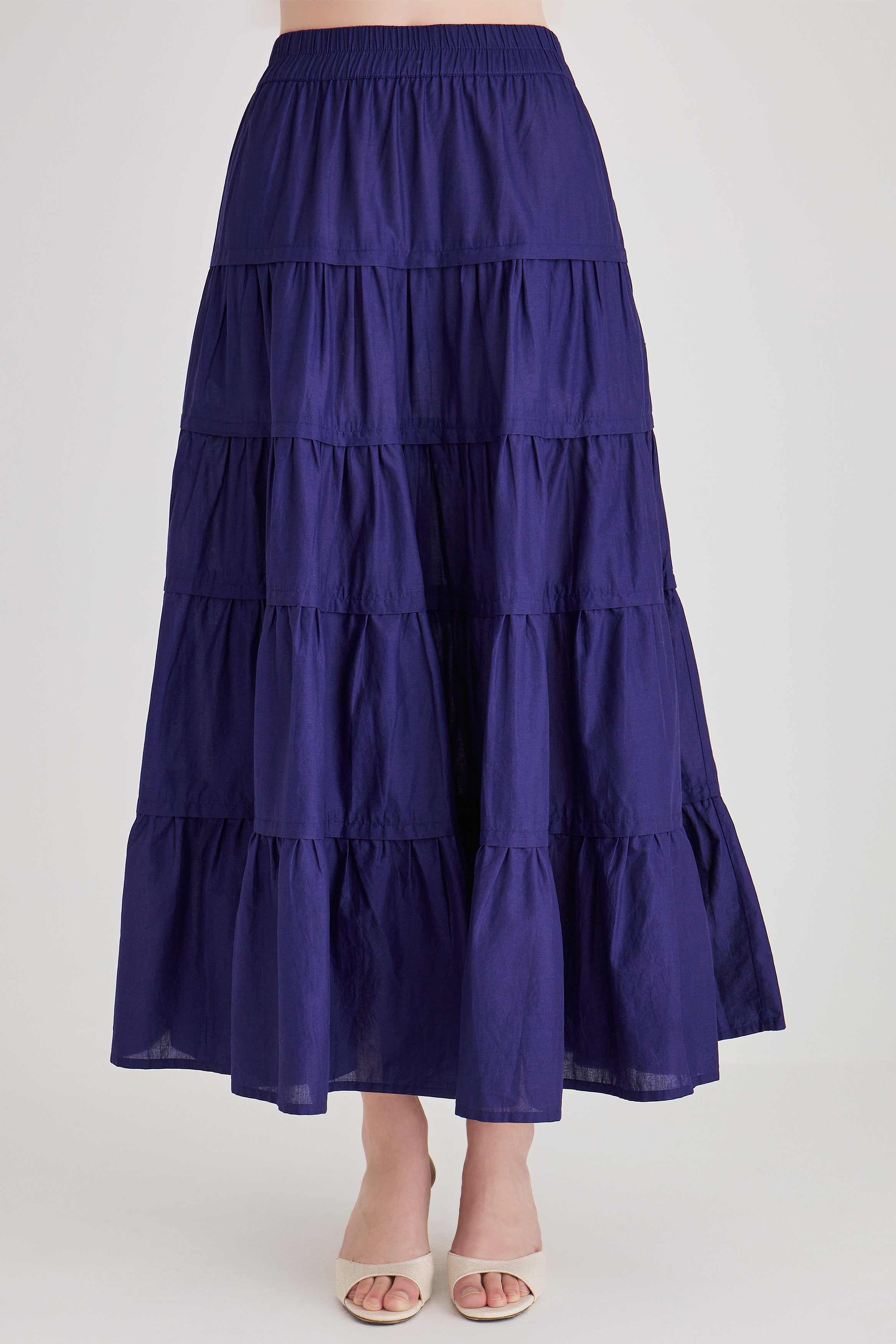Hana Cotton Tiered Maxi Skirt in Admiral Navy
