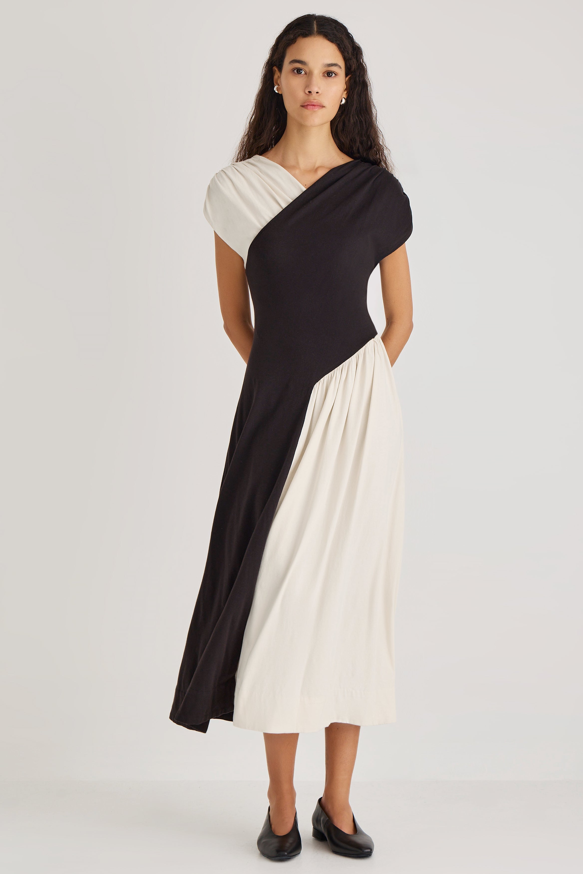 Hinoki Cotton Jersey Structured Dress in Black Opaline Combo
