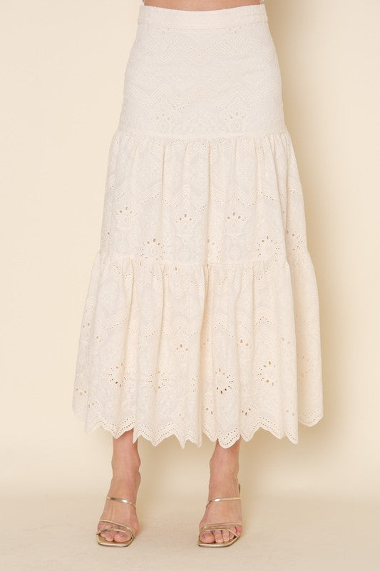High-Waisted Embroidered Eyelet Maxi Skirt