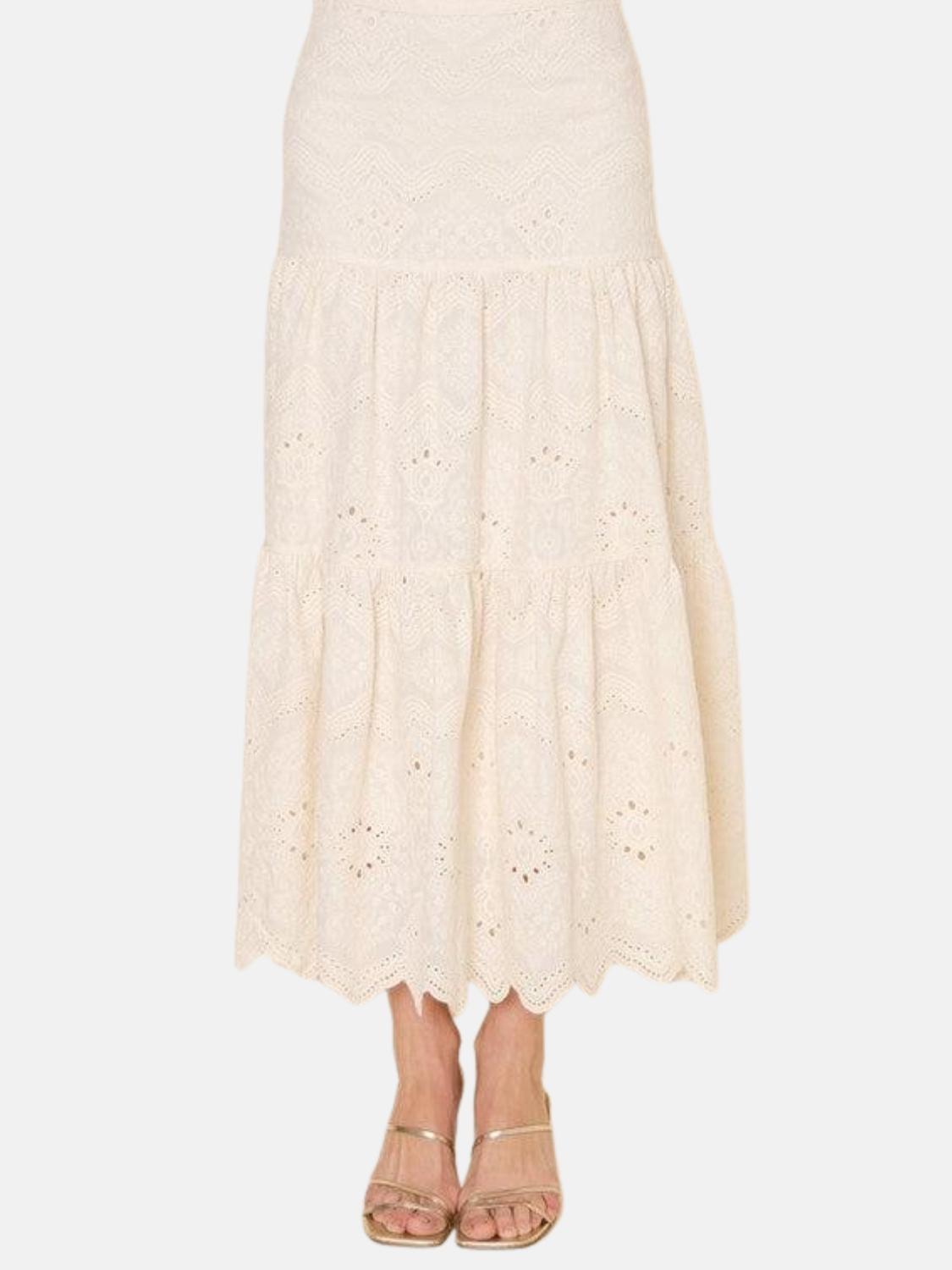 High-Waisted Embroidered Eyelet Maxi Skirt