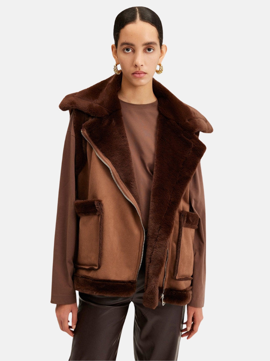 Faux Fur Detail Vest in Brown