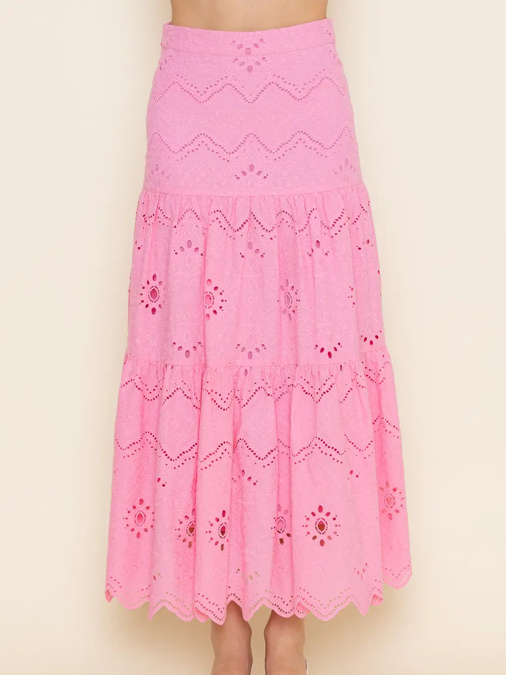 High-Waisted Embroidered Eyelet Maxi Skirt