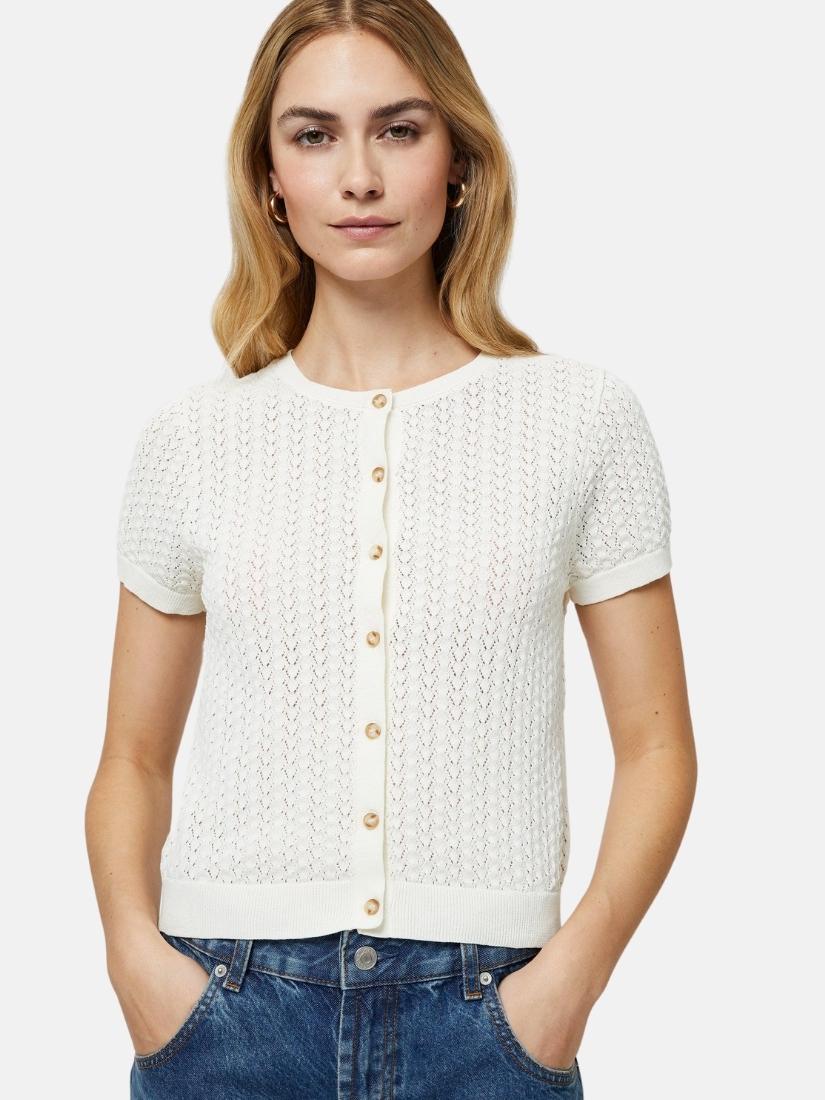 Cotton Blend Pointelle Cardigan