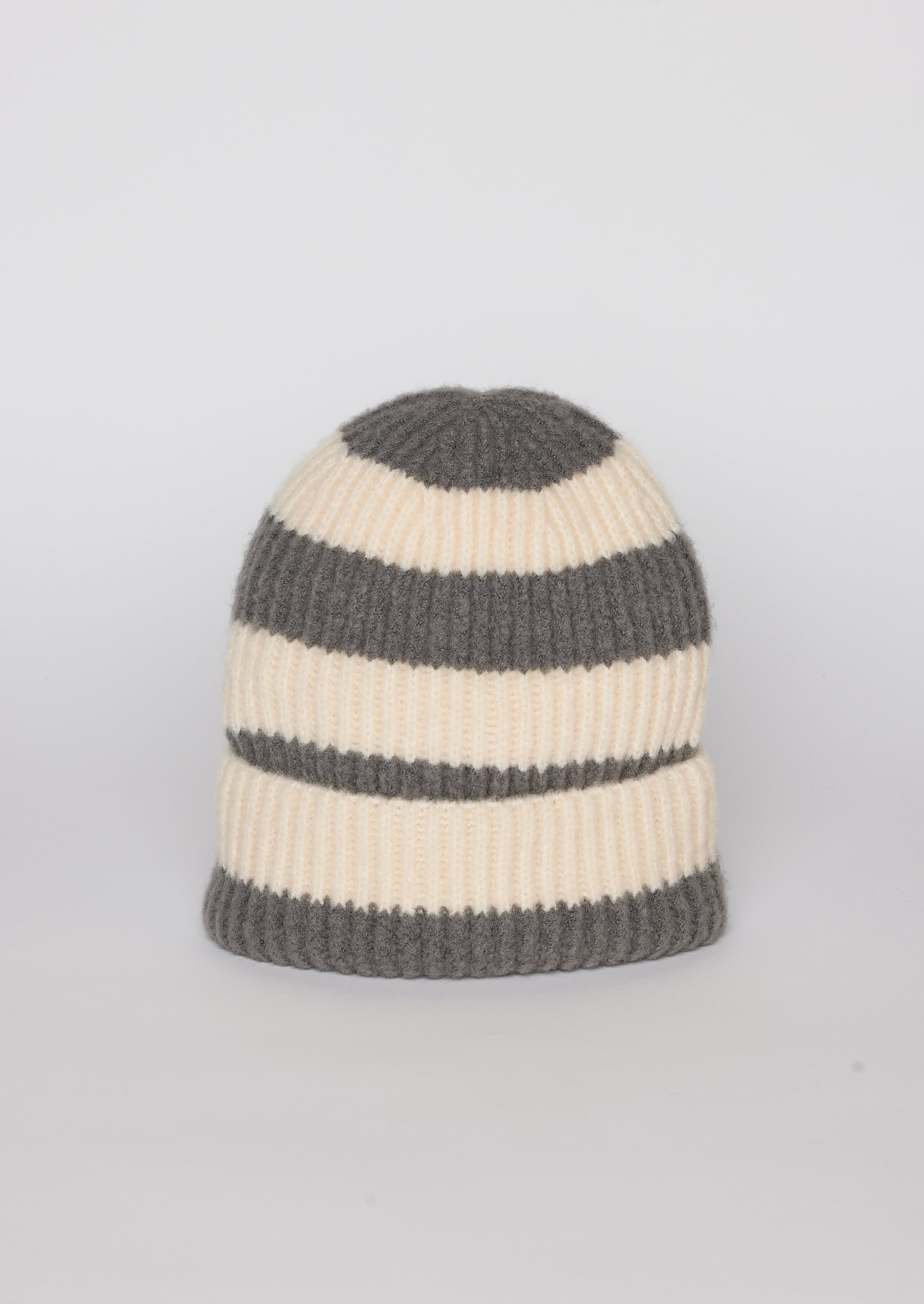 Stripe Beanie- Taupe/Ivory