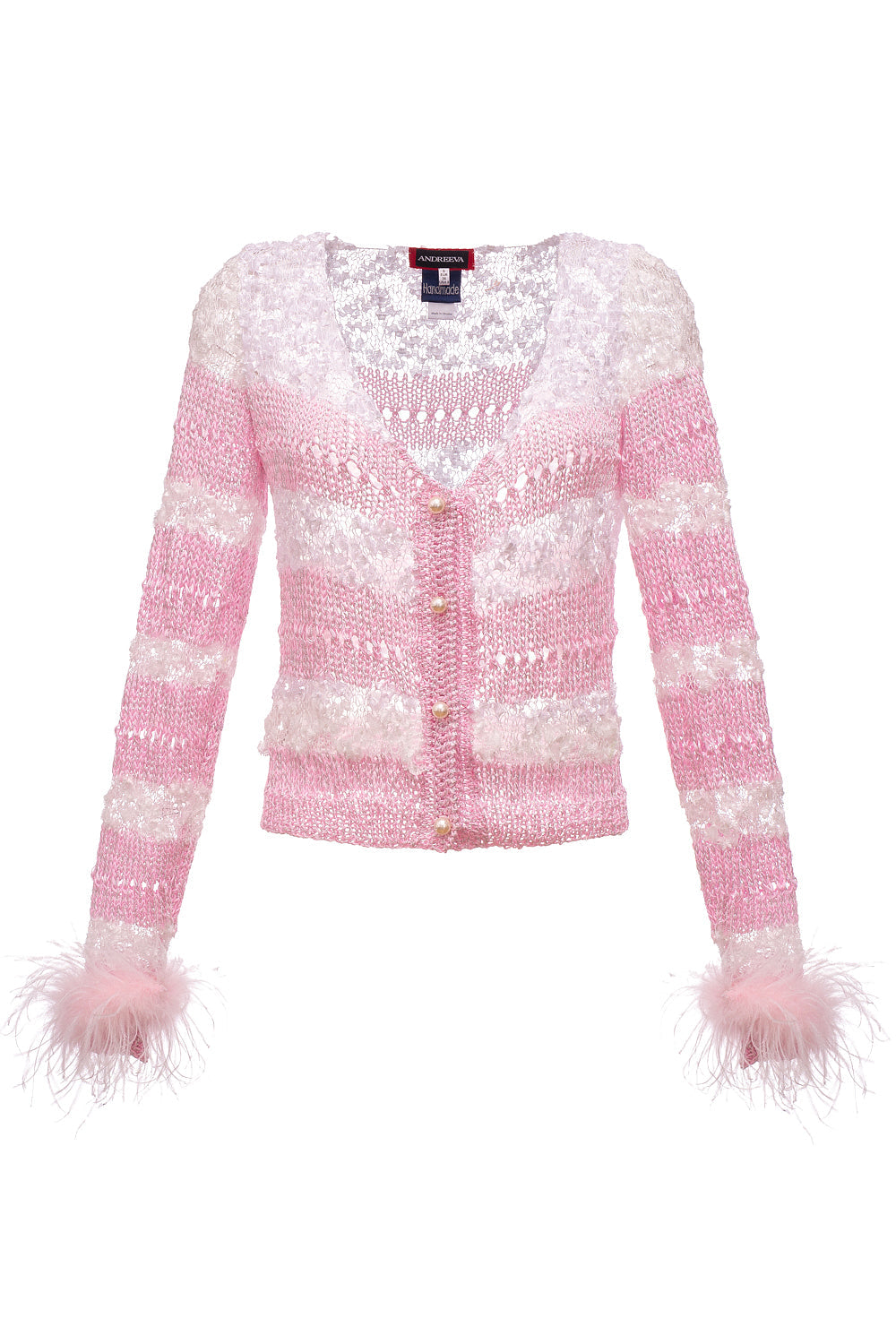 Handmade Knit Sweater With Feather and Pearl Details