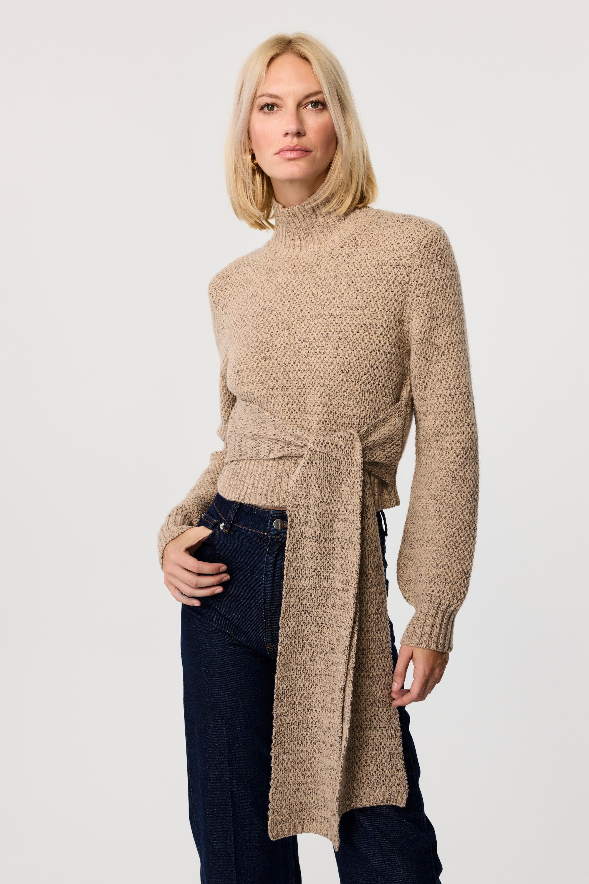 Aspen Long Sleeve Tie Front Pullover Sweater