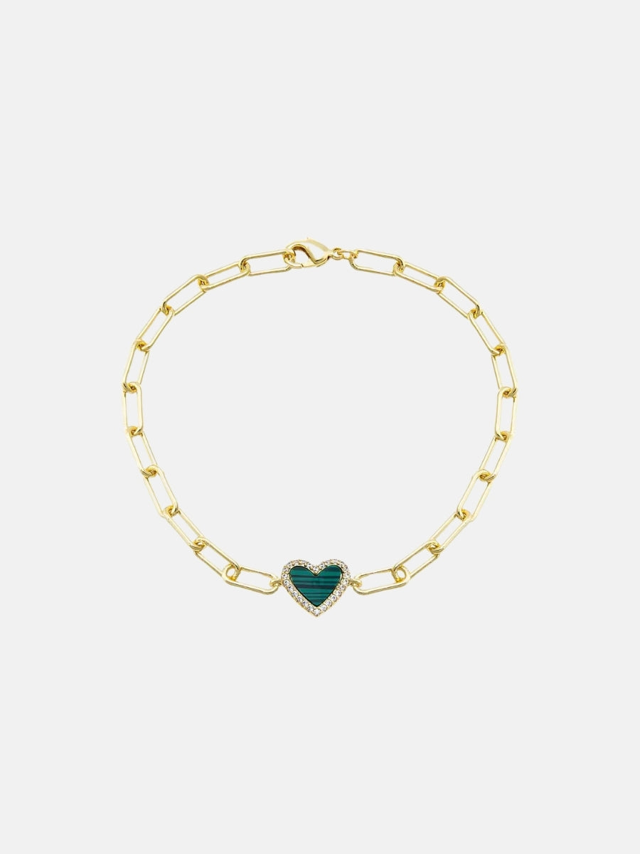Pave Colored Stone Heart Paperclip Bracelet