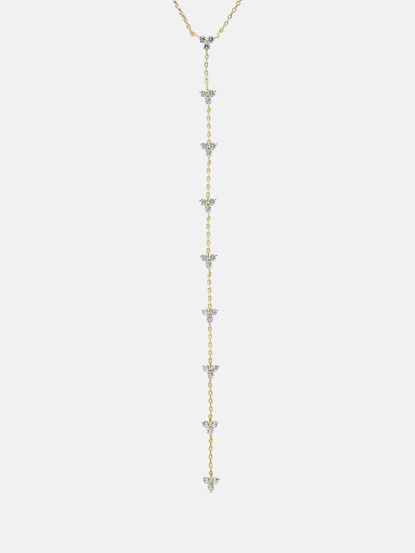 CZ Multi Trio Cluster Drop Lariat Necklace