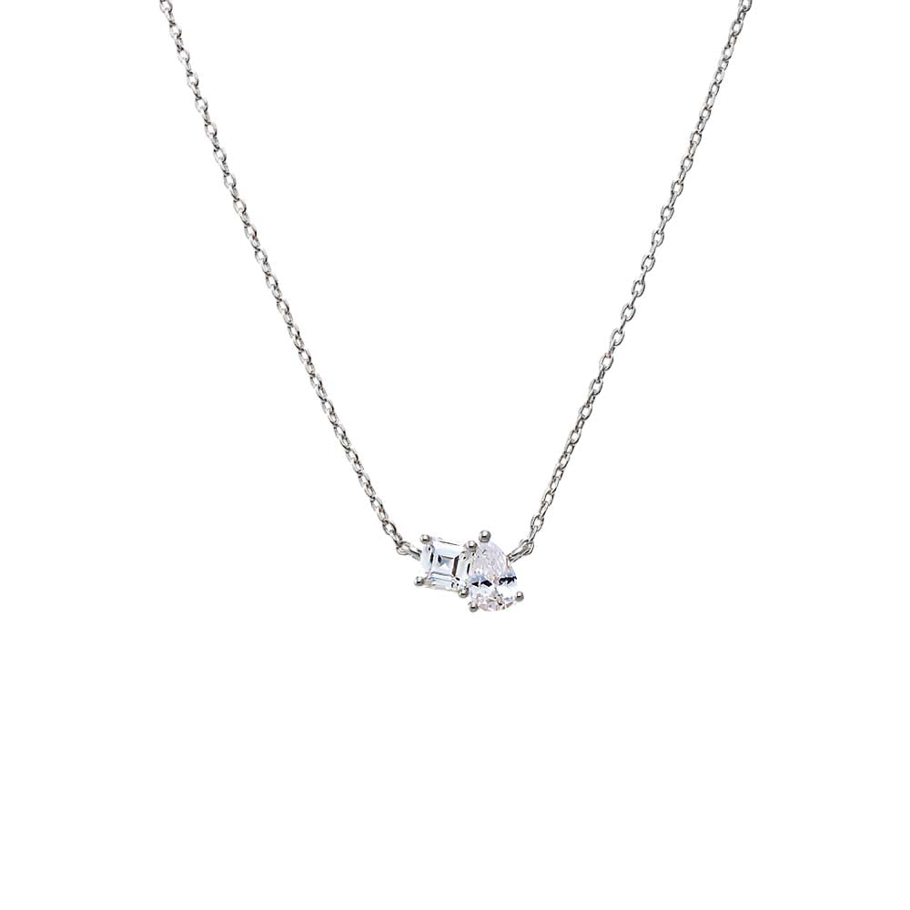 CZ Princess Cut X Baguette Pendant Necklace