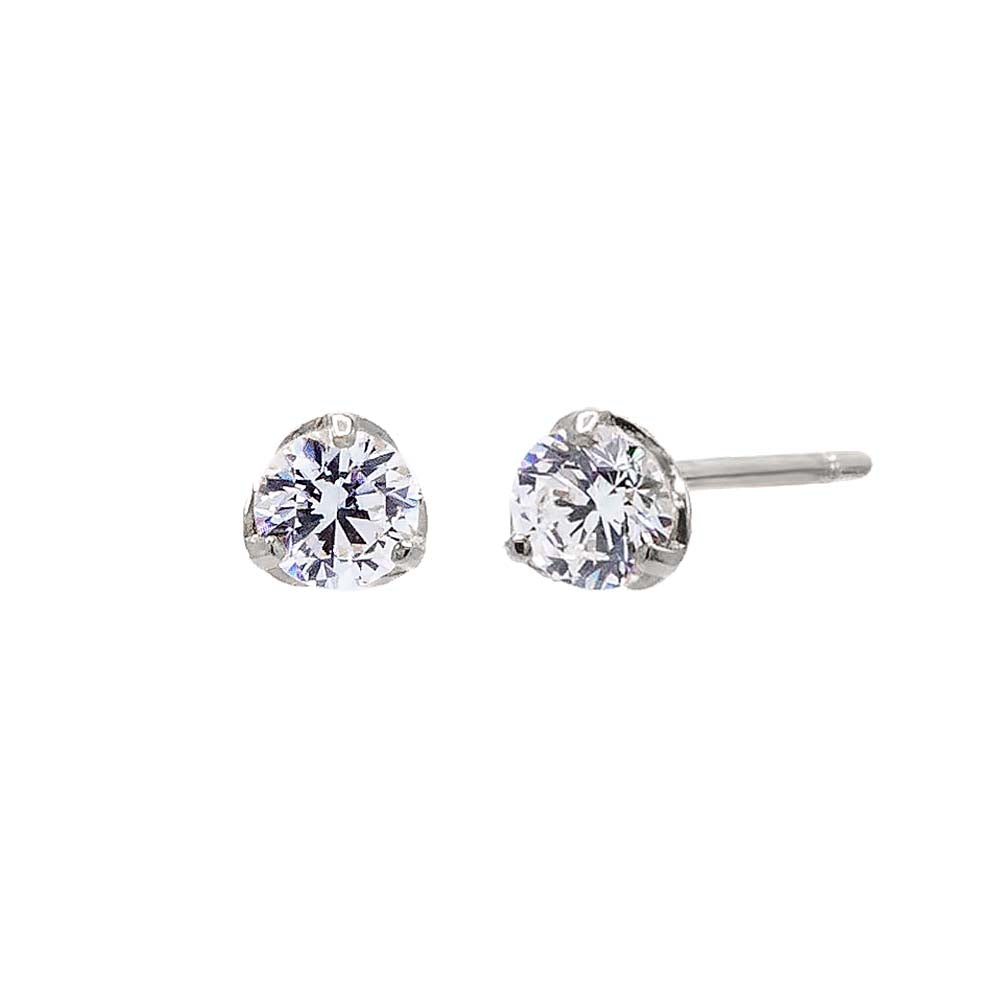 CZ Solitaire 3 Prong Stud Earring 14K