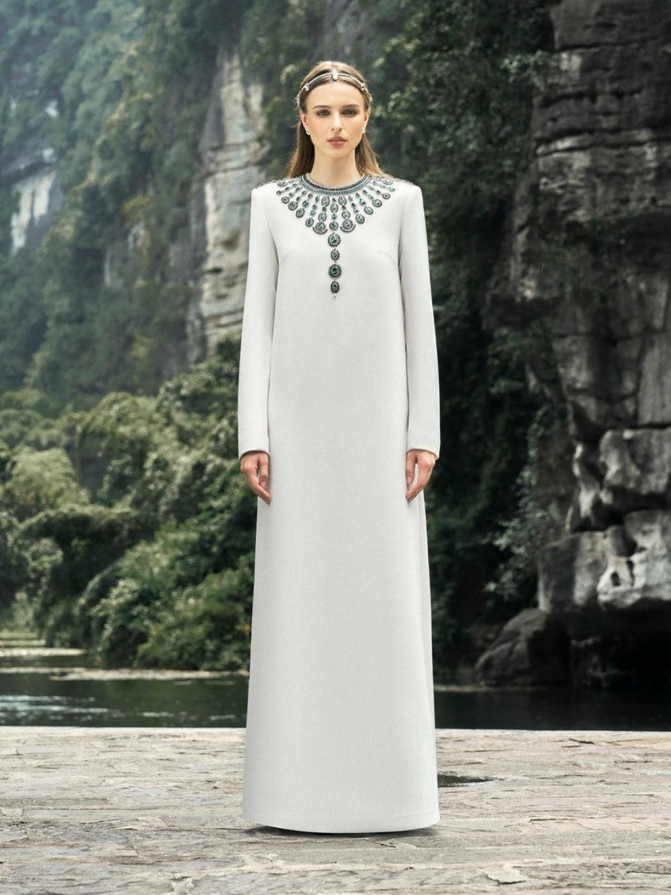 Long Sleeve Dress With Stone Embellishments