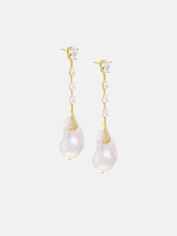 Dangling CZ Baroque Pearl Stud Earring