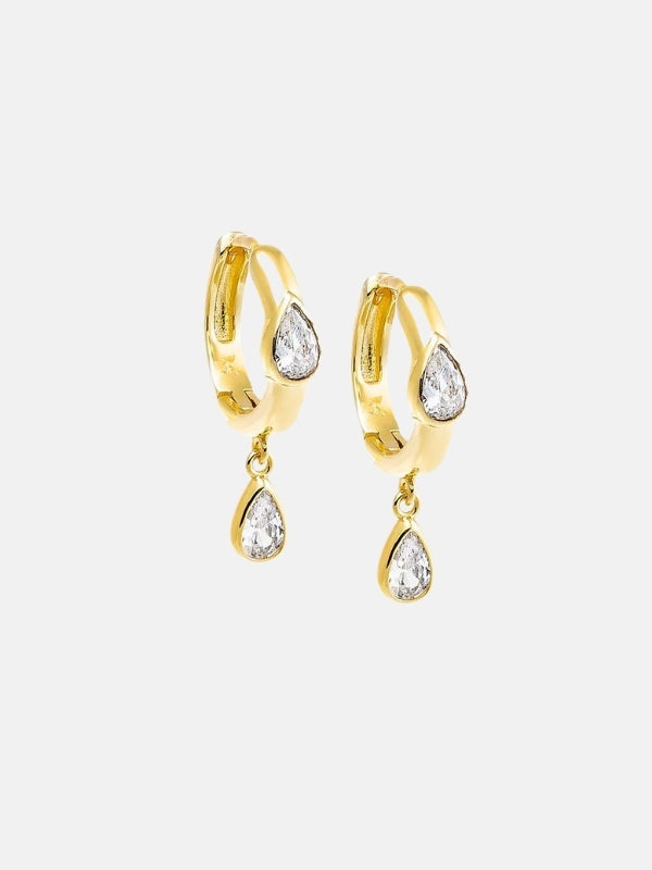 Double Teardrop CZ Dangle Huggie Earring