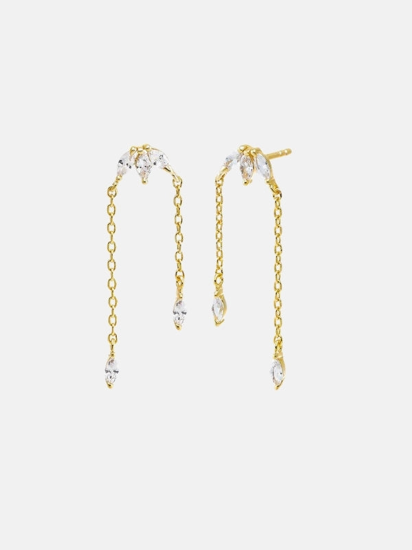 CZ Marquise Trio Cluster Drop Chain Stud Earring