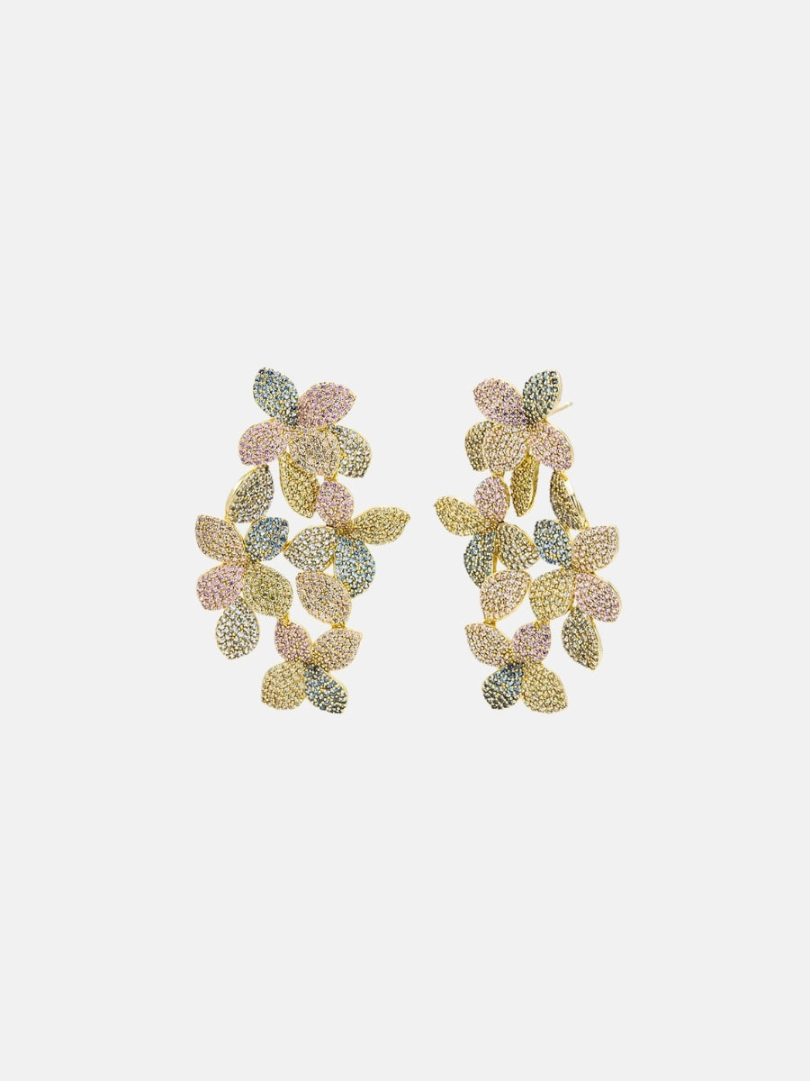 Pastel Pavé Multi Flower Drop Stud Earring