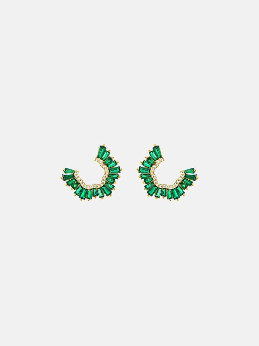 Colored Pave X Baguette Round Loop Stud Earring