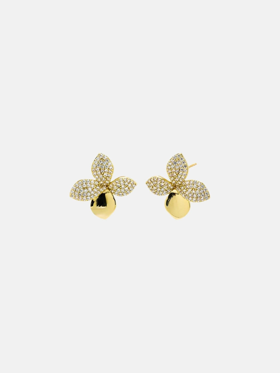 Pave Accented Four Leaf Flower Stud Earring