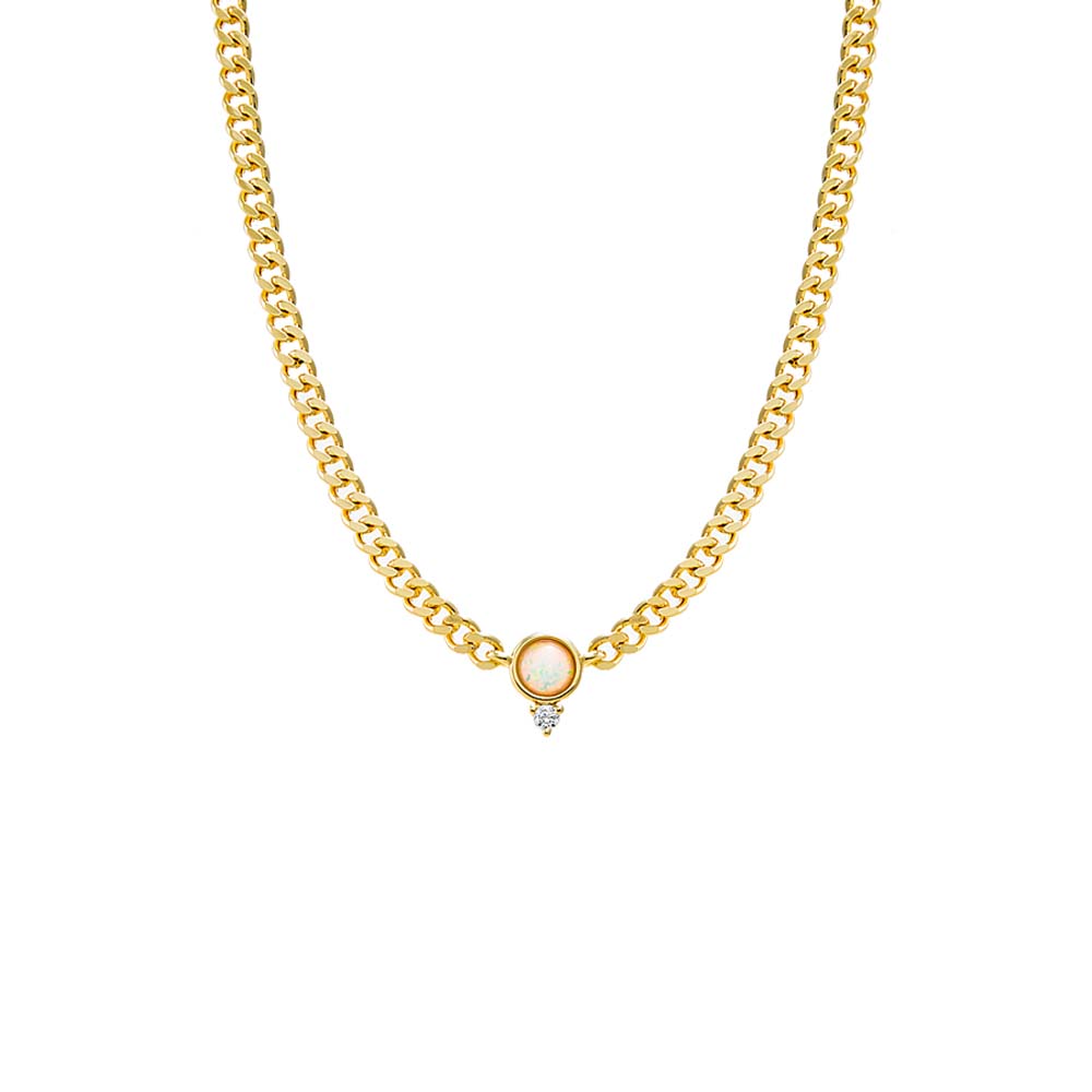 CZ X Opal Cuban Link Pendant Necklace