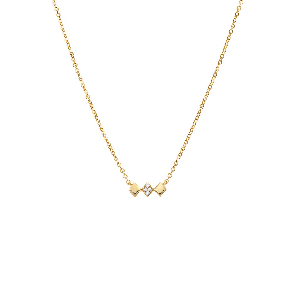 Solid/Pave Triple Diamond Shape Bar Necklace