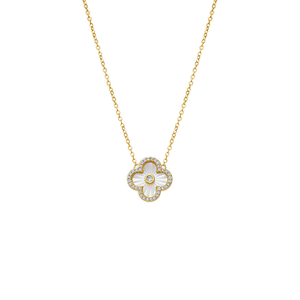 Pave Outlined Colored Stone Clover Necklace