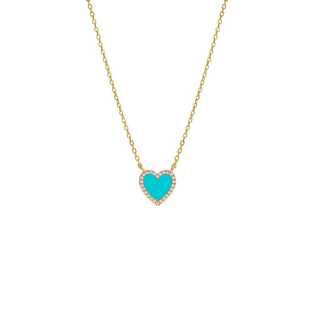 Colored Stone Pavé Heart Necklace