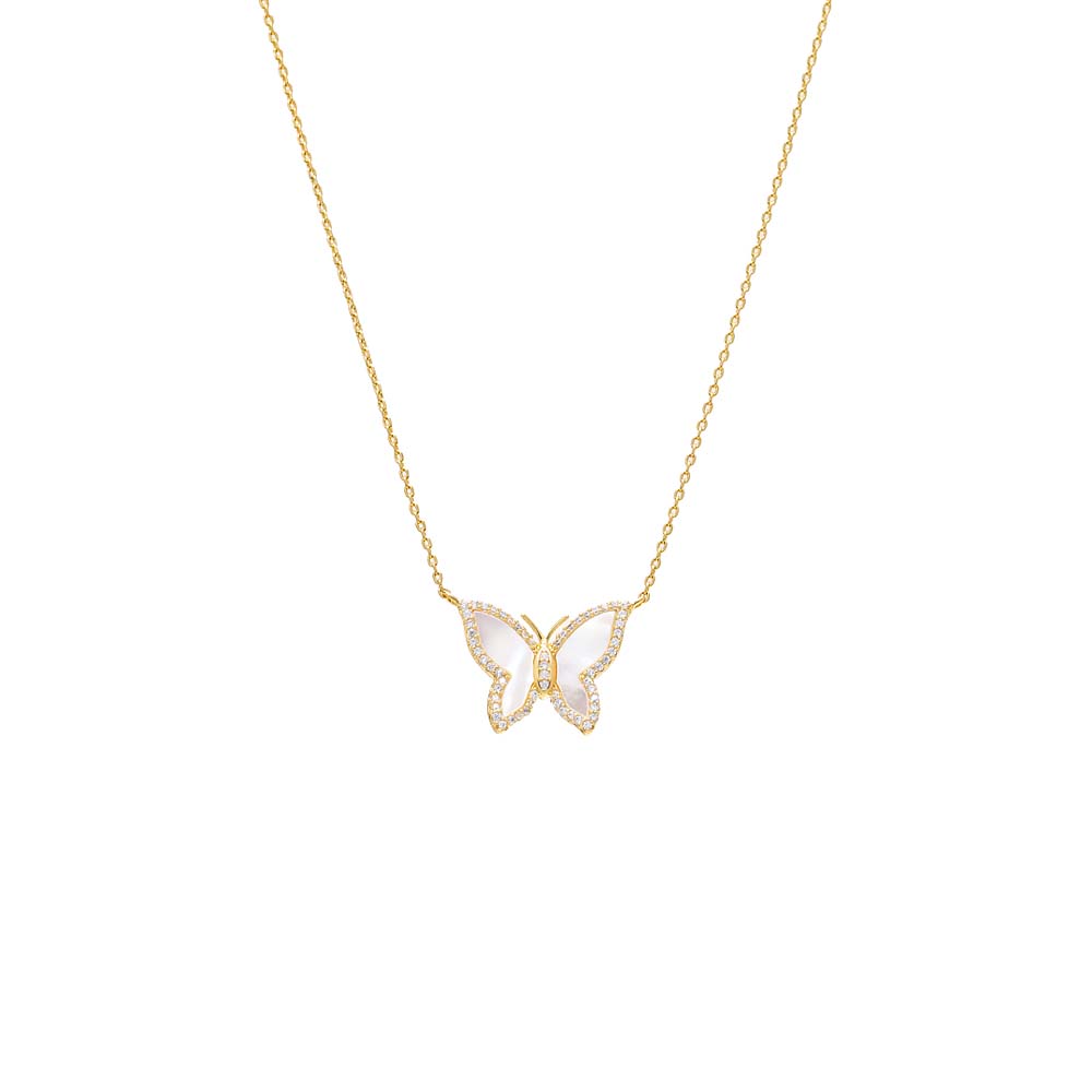 Pave Outline Colored Stone Butterfly Necklace