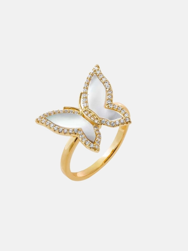 Pave Outline Colored Stone Butterfly Ring