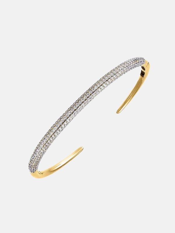 Double Row Pave Open Bangle Bracelet