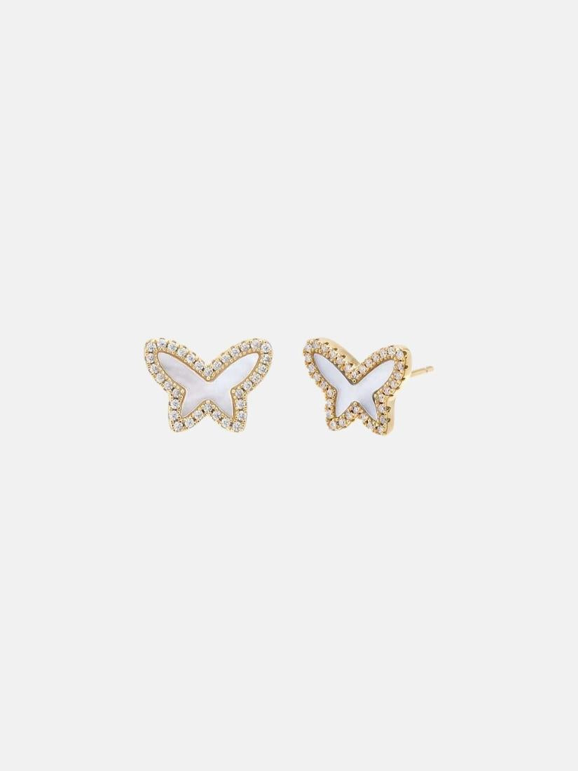 Pave Colored Stone Butterfly Stud Earring