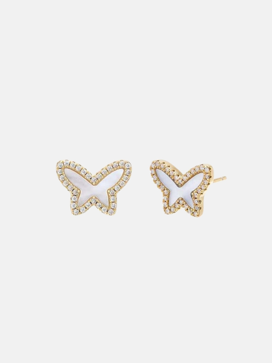 Pave Colored Stone Butterfly Stud Earring
