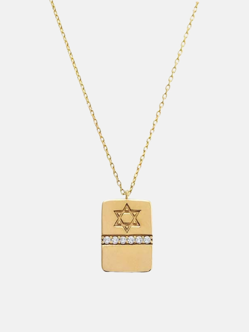 Star Of David Pave Dog Tag Necklace