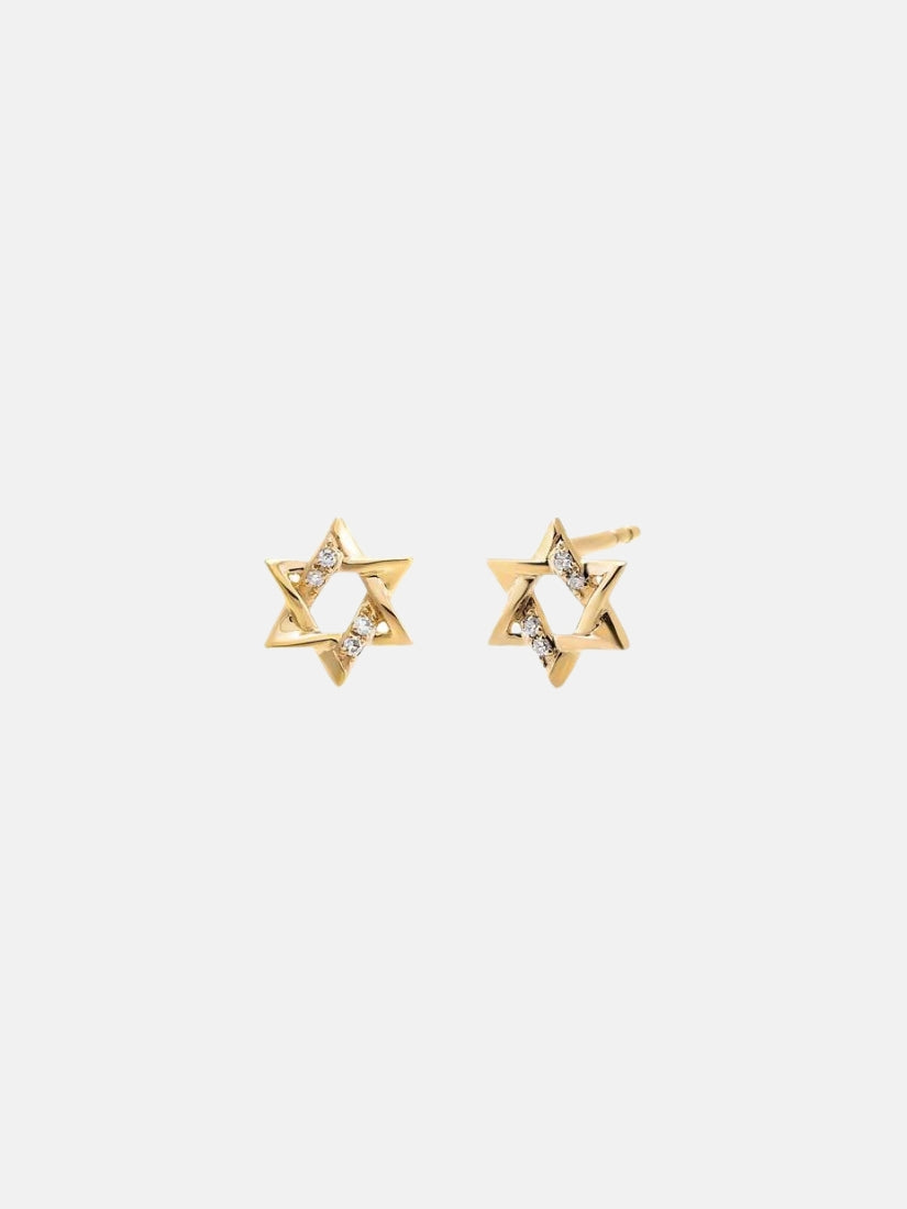 Diamond Pave/Solid Star Of David Stud Earring 14K