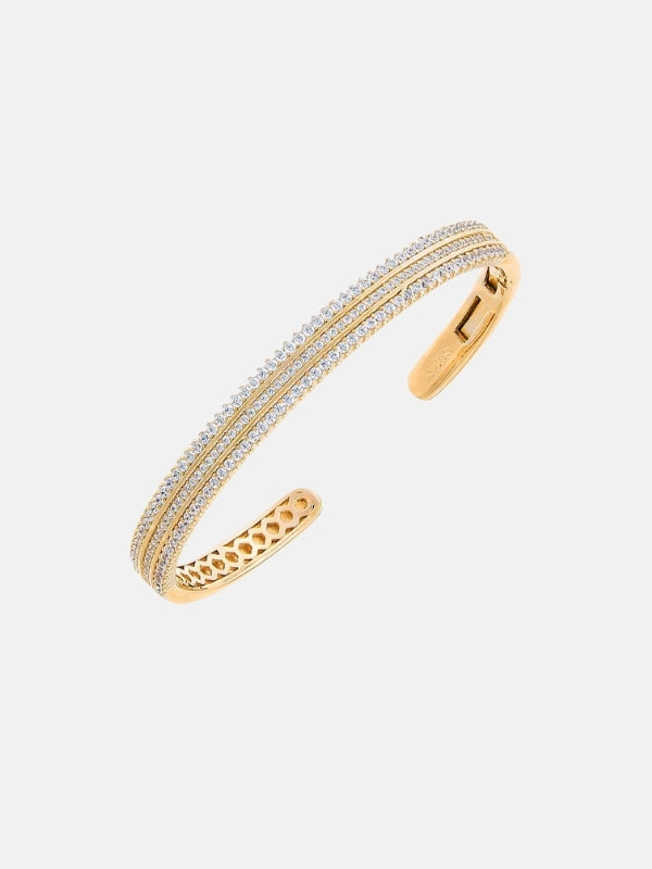 Solid/Pave Triple Row Open Bangle Bracelet