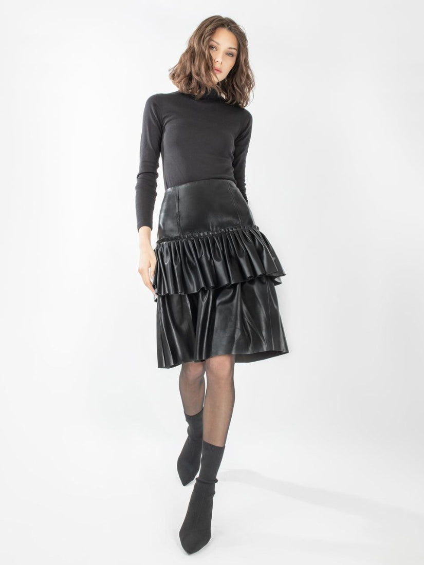 Leather Ruffle Layer Skirt